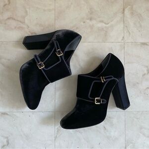 $395 Tory Burch Carley Velvet Block Heels Ankle Boots Booties in Black size 10